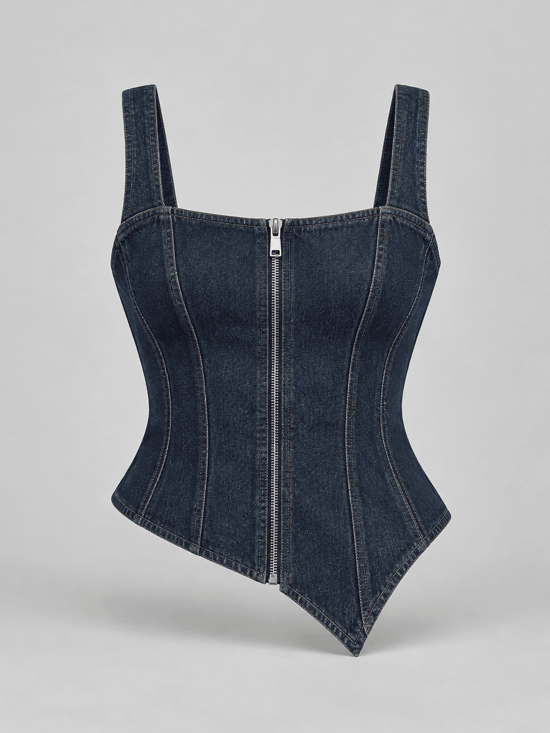 Contour Zip Corset, Sculpted Corset Denim Top