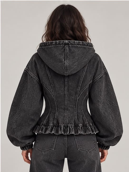 Vanta Corset Denim Hoodie — Back view