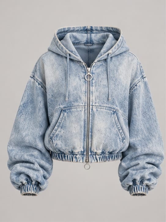Halo Ruched Denim Hoodie